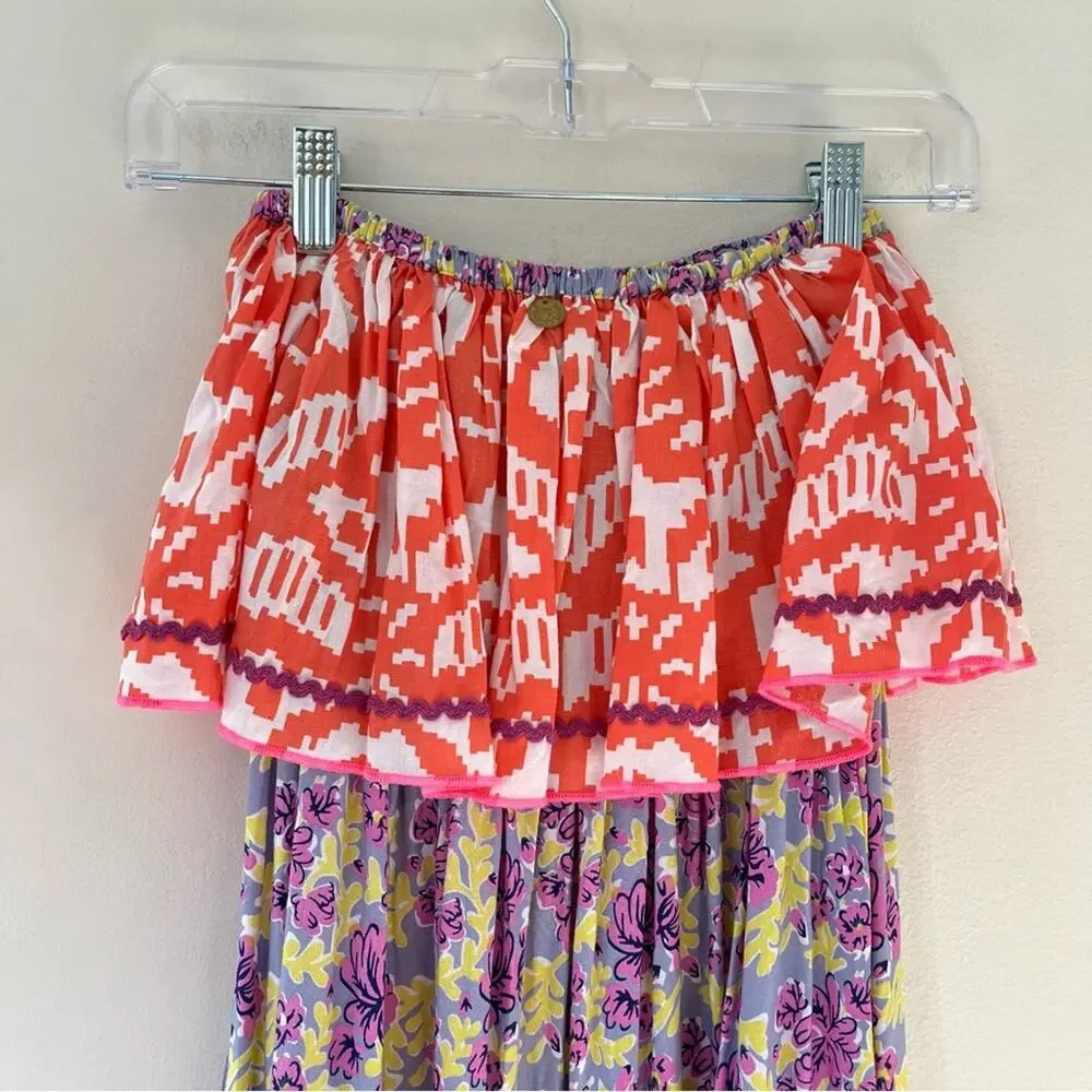 Place du Soleil Floral Ikat Tiered Sleeveless Ruffle Maxi Dress Multicolor - Picture 9 of 11